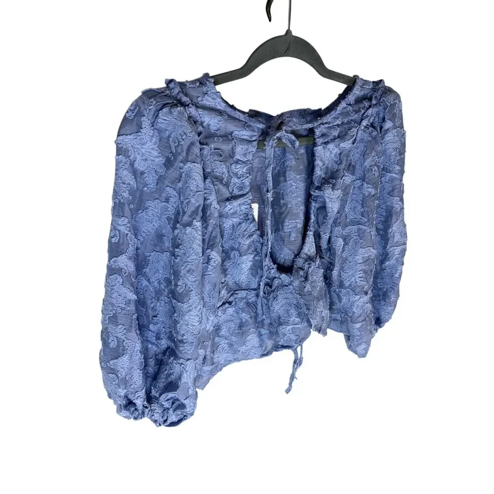 Free People Callie Peplum Top Floral Burnout Boho Cottage Preppy Casual Work XS